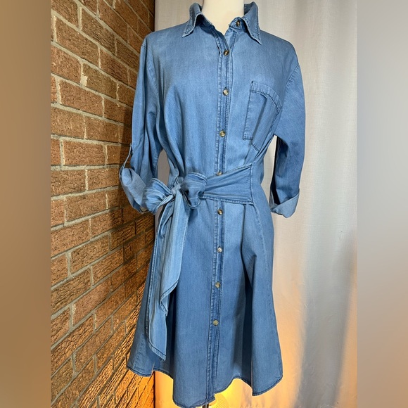 Speed Control Chambray denim shirt dress with waist tie- XL - Picture 12 of 16